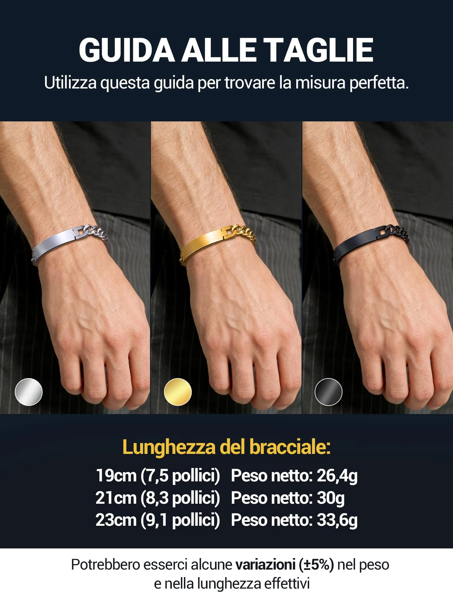 PROSTEEL Bracciale Personalizzato in Acciaio Inossidabile Oro 19cm - immagine 5