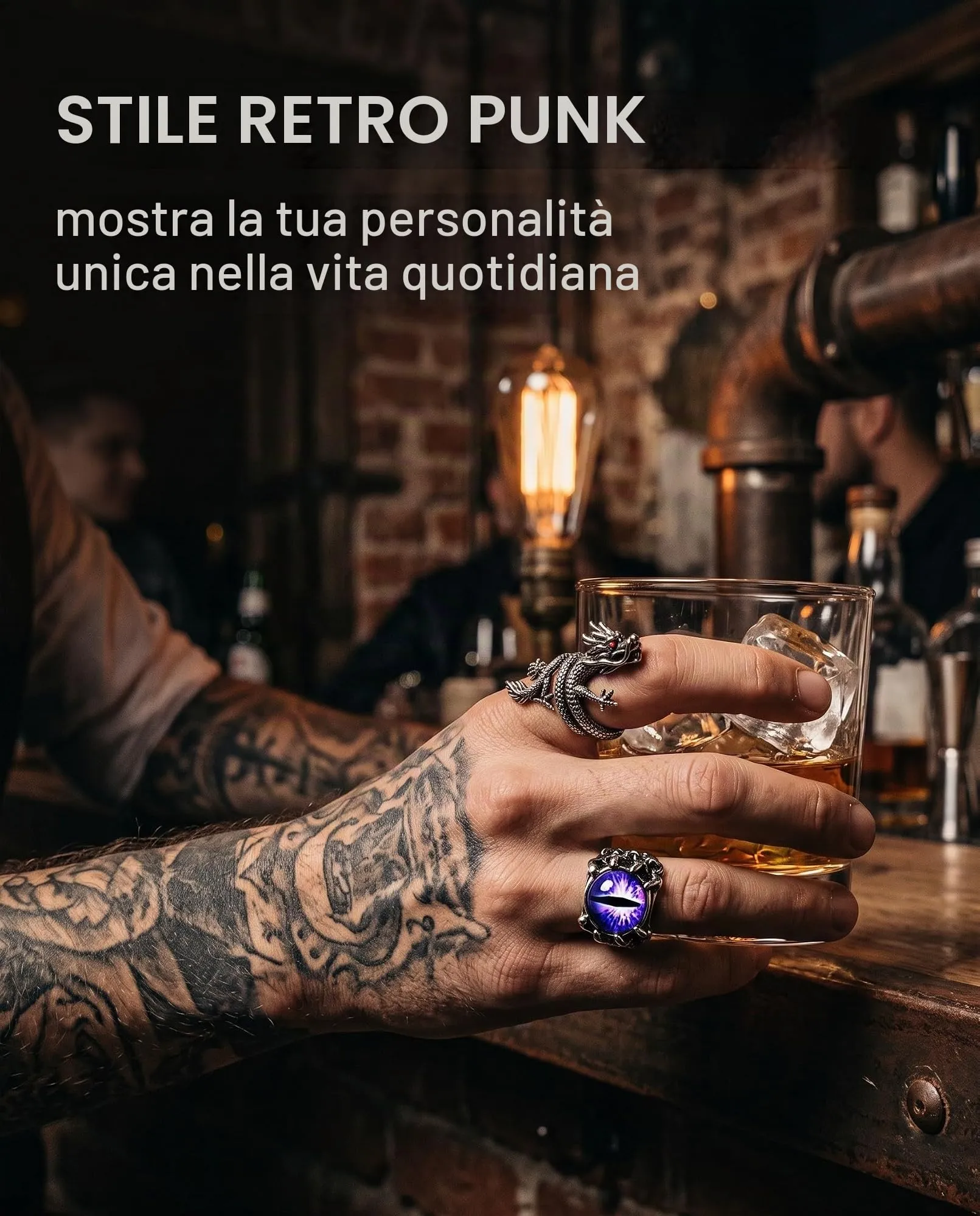 MenYiYDS Set di 5 Anelli Uomo Regolabili in Acciaio Inossidabile, Design Teschio Gotico Punk Hip Hop - immagine 2