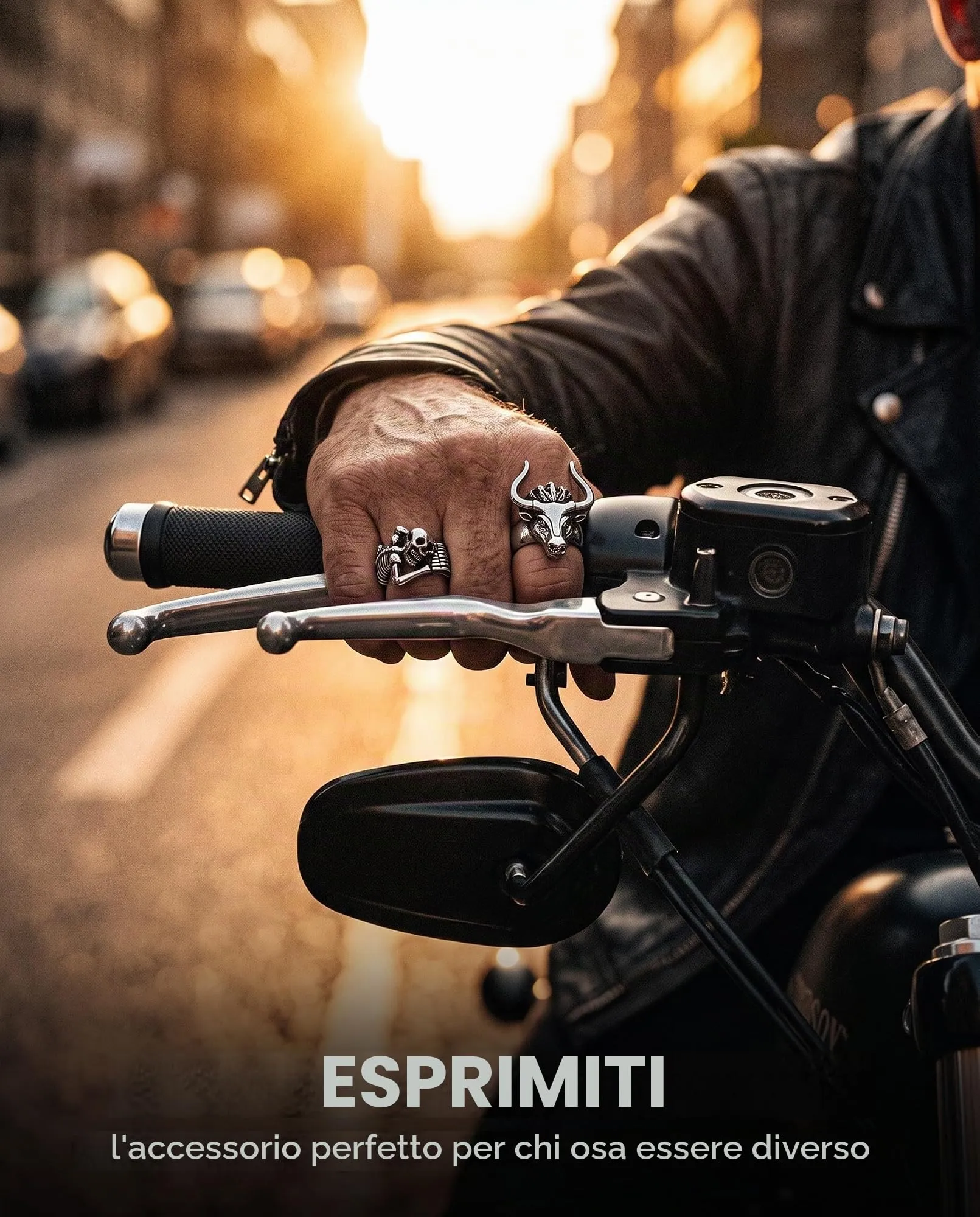 MenYiYDS Set di 5 Anelli Uomo Regolabili in Acciaio Inossidabile, Design Teschio Gotico Punk Hip Hop - immagine 3