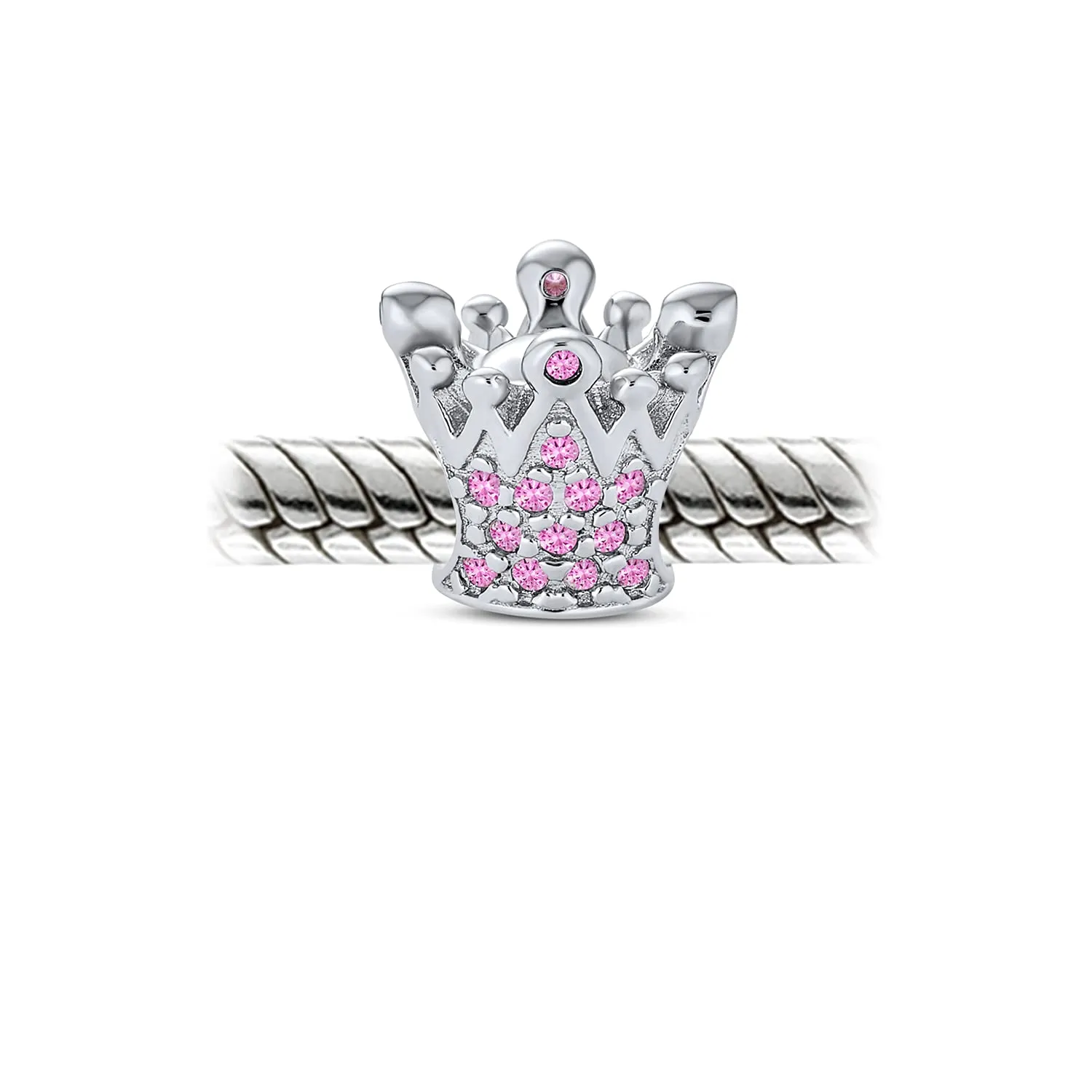 Bling Jewelry Principessa Regina Corona Rosa Fucsia Cristallo Charm in Argento 925 per Bracciale Europeo Donne - immagine 2