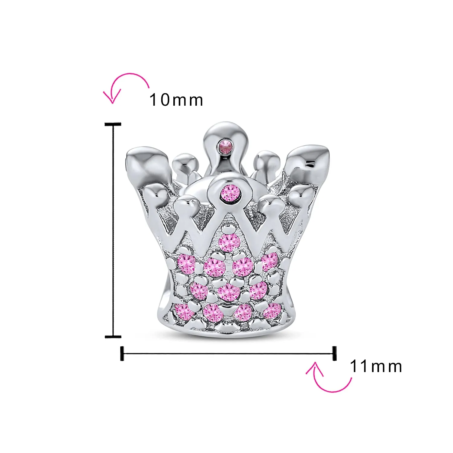 Bling Jewelry Principessa Regina Corona Rosa Fucsia Cristallo Charm in Argento 925 per Bracciale Europeo Donne - immagine 3