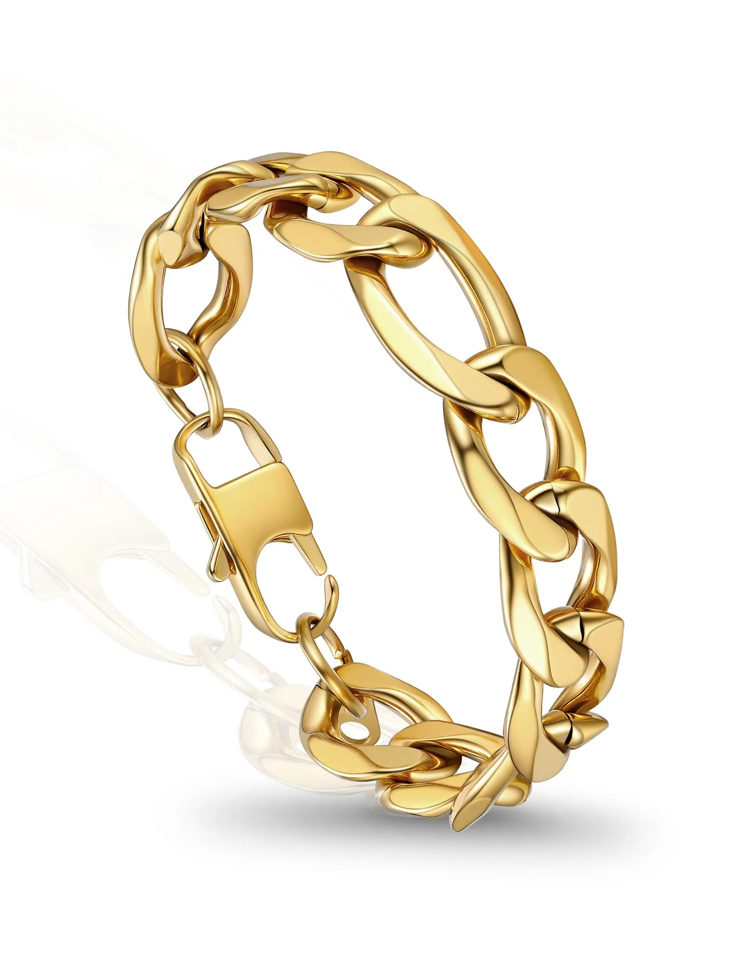PROSTEEL Braccialetto Catena Figaro 3 in 1, 13mm Oro, Acciaio Inossidabile, 19 cm - immagine 1