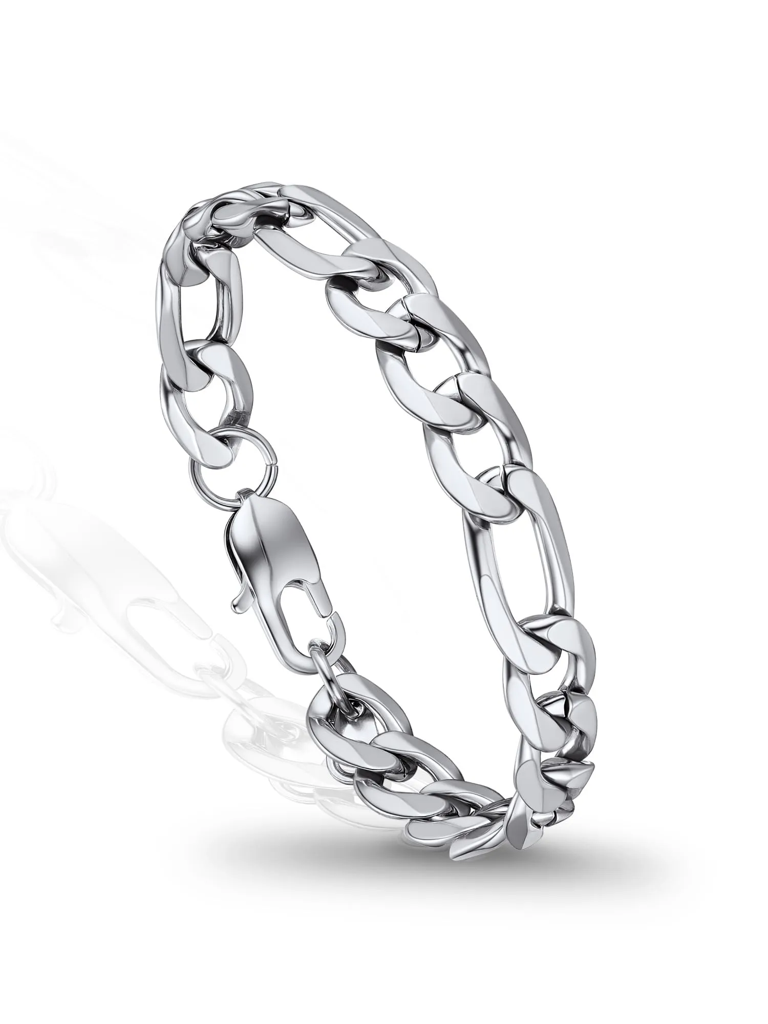 PROSTEEL Braccialetto Catena Figaro 3 in 1 Argento 9mm - immagine 1