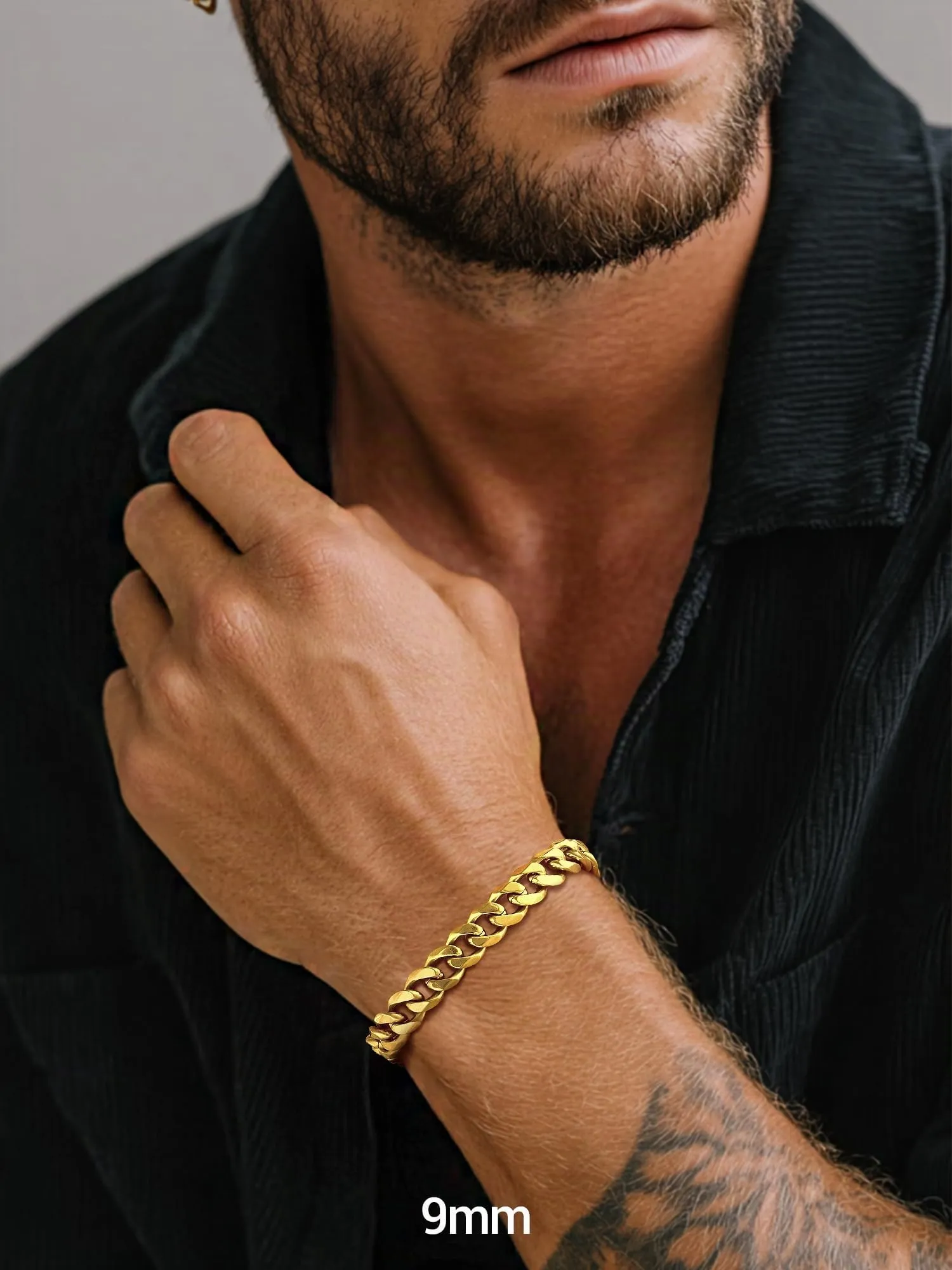 PROSTEEL Bracciale da Uomo a Catena Grosso Oro 9mm 21cm - immagine 4