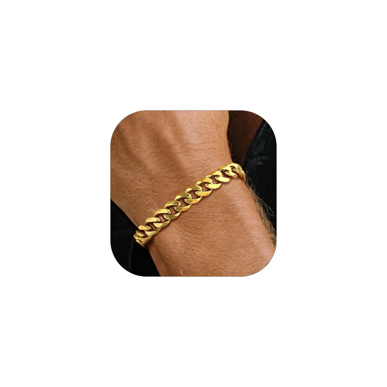 PROSTEEL Bracciale a Catena da Uomo in Acciaio Colore Oro 9mm Lunghezza 19cm - immagine 1
