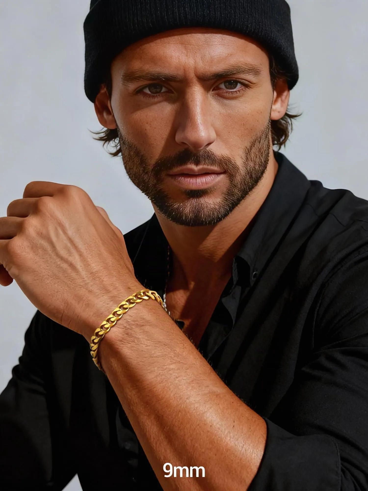 PROSTEEL Bracciale a Catena da Uomo in Acciaio Colore Oro 9mm Lunghezza 19cm - immagine 2