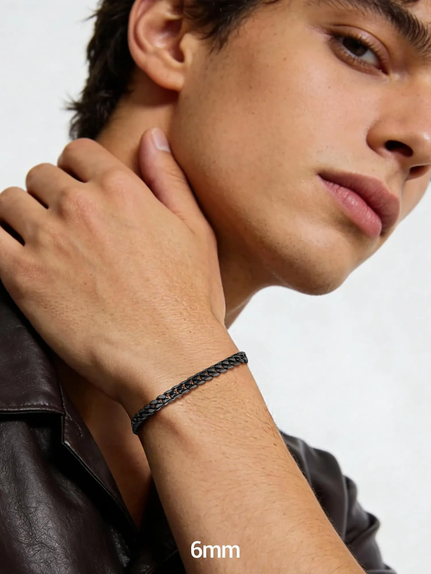 PROSTEEL Bracciale a Catena Sottile da Uomo in Acciaio Inossidabile, Nero, 6mm, 19cm - immagine 2