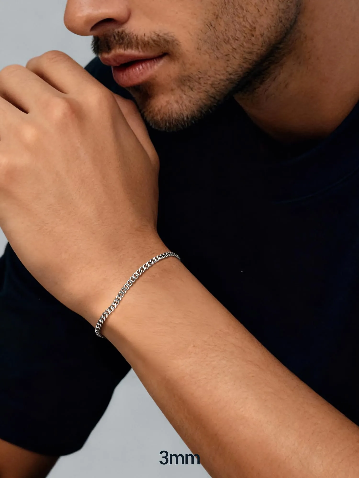PROSTEEL Bracciale a Catena Sottile da Uomo in Acciaio Inossidabile, Argento 3.5mm, Lunghezza 19cm - immagine 4