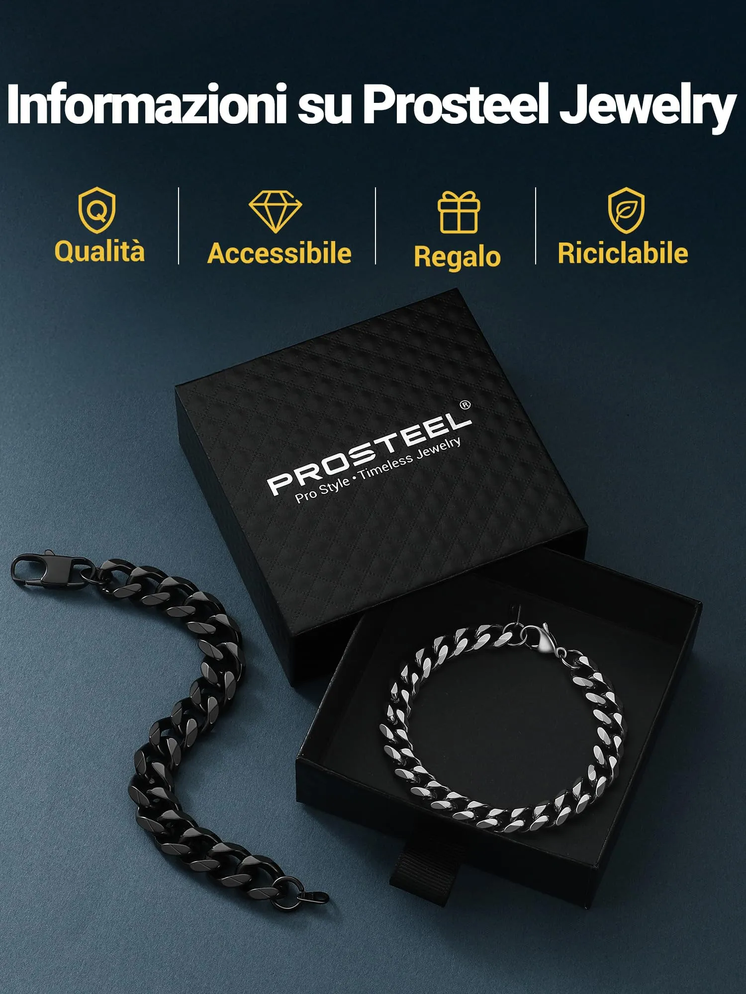 PROSTEEL Bracciale a Catena Sottile da Uomo in Acciaio Colore Oro 6mm 19cm - immagine 7