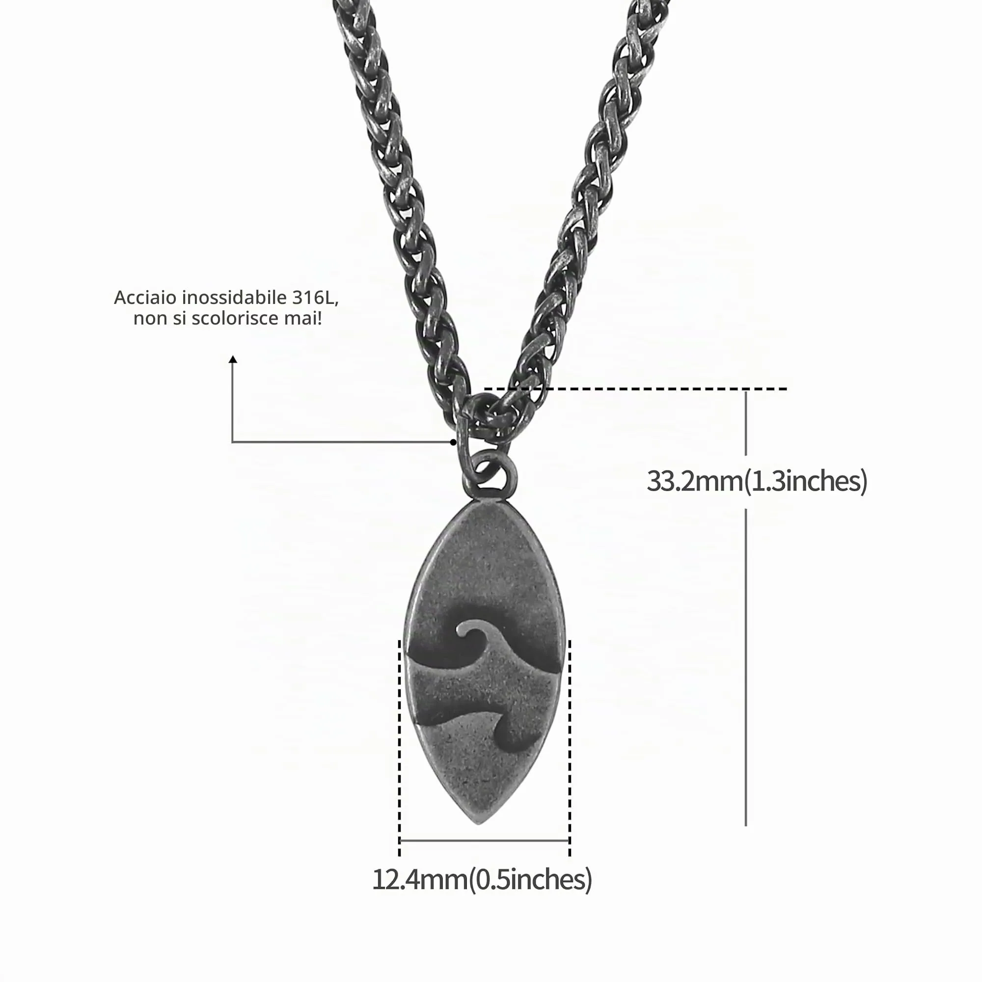 Made by Nami Collana Uomo in Acciaio Inossidabile con Pendente Tavola Surf, 60cm - immagine 5