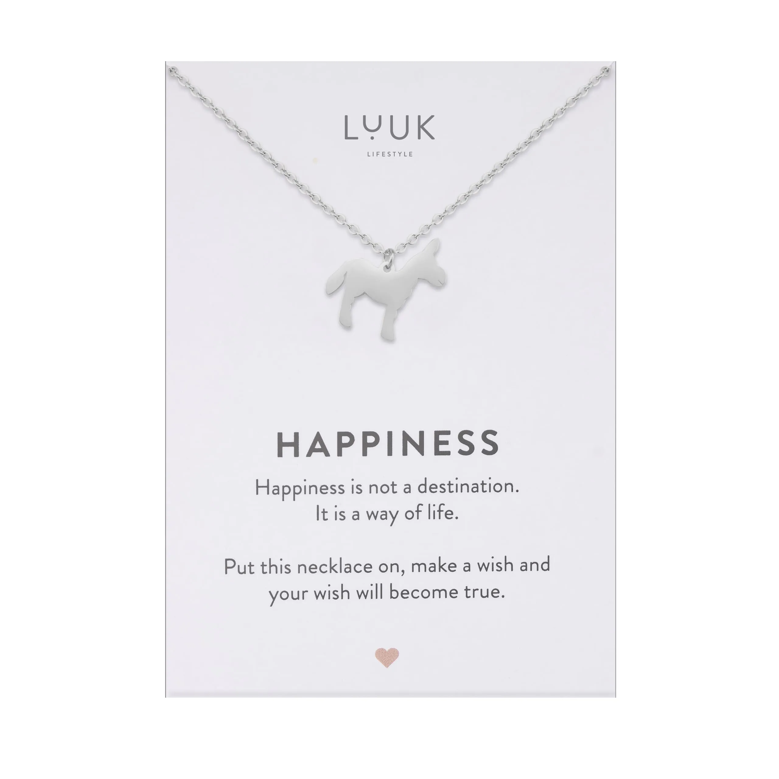 LUUK LIFESTYLE Collana in Acciaio Inox con Ciondolo Asino, Argento, 50cm - immagine 1
