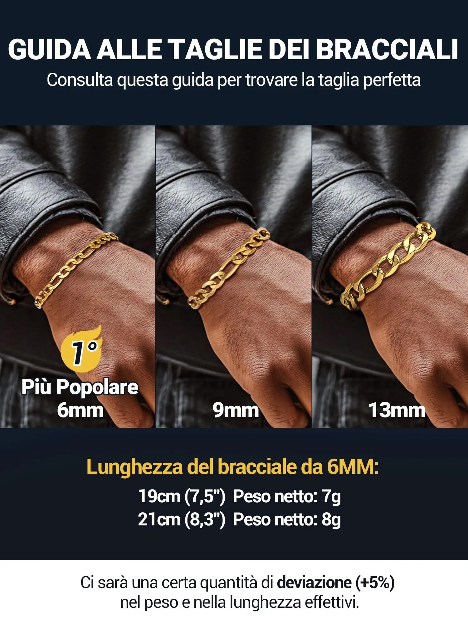 PROSTEEL Bracciale da uomo in acciaio inossidabile, 6 mm, Oro, 23 cm - immagine 5
