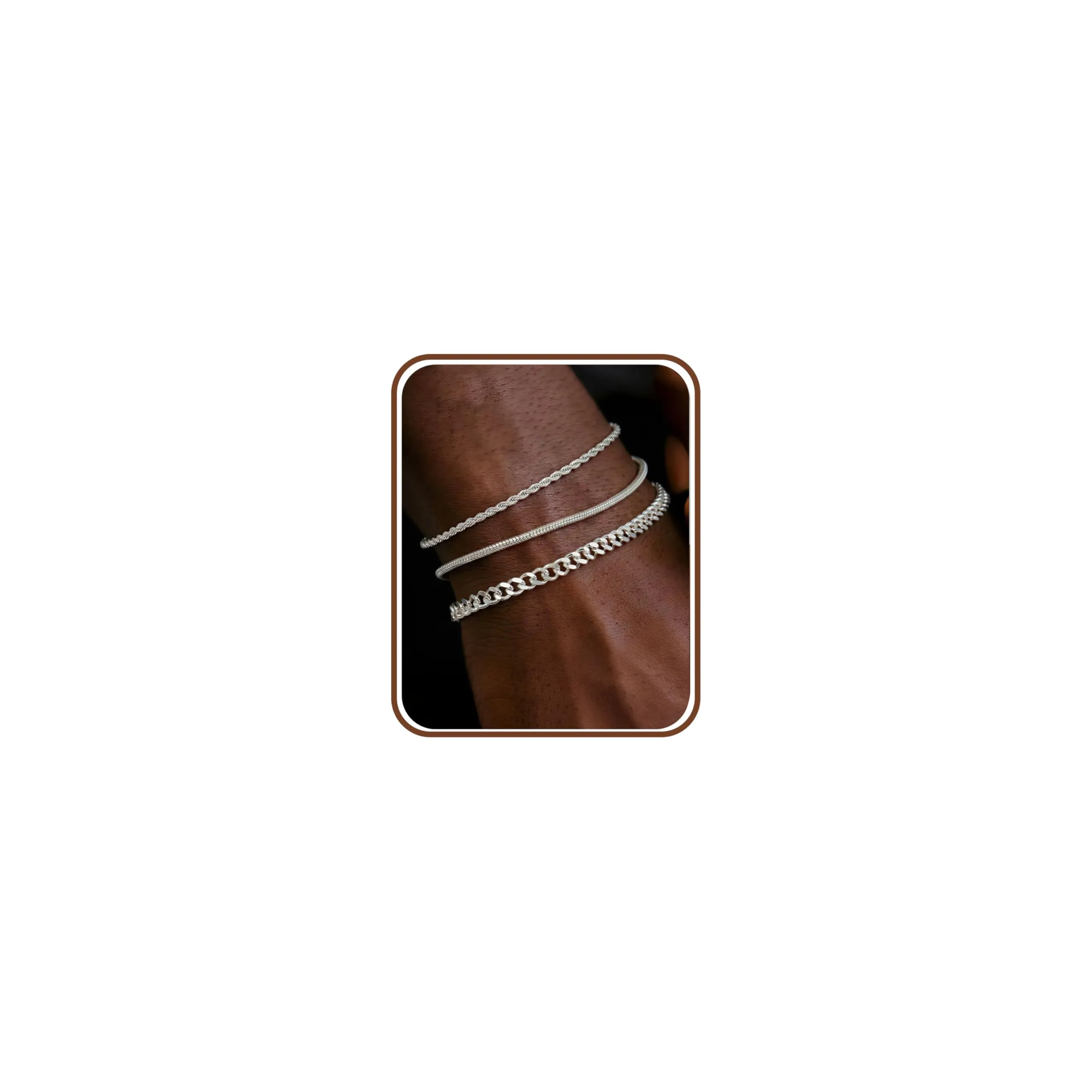 Chriscoco Set di 3 Bracciali Uomo in Argento 925, Cuban Link, Serpente e Twist, 19/21 cm - immagine 1