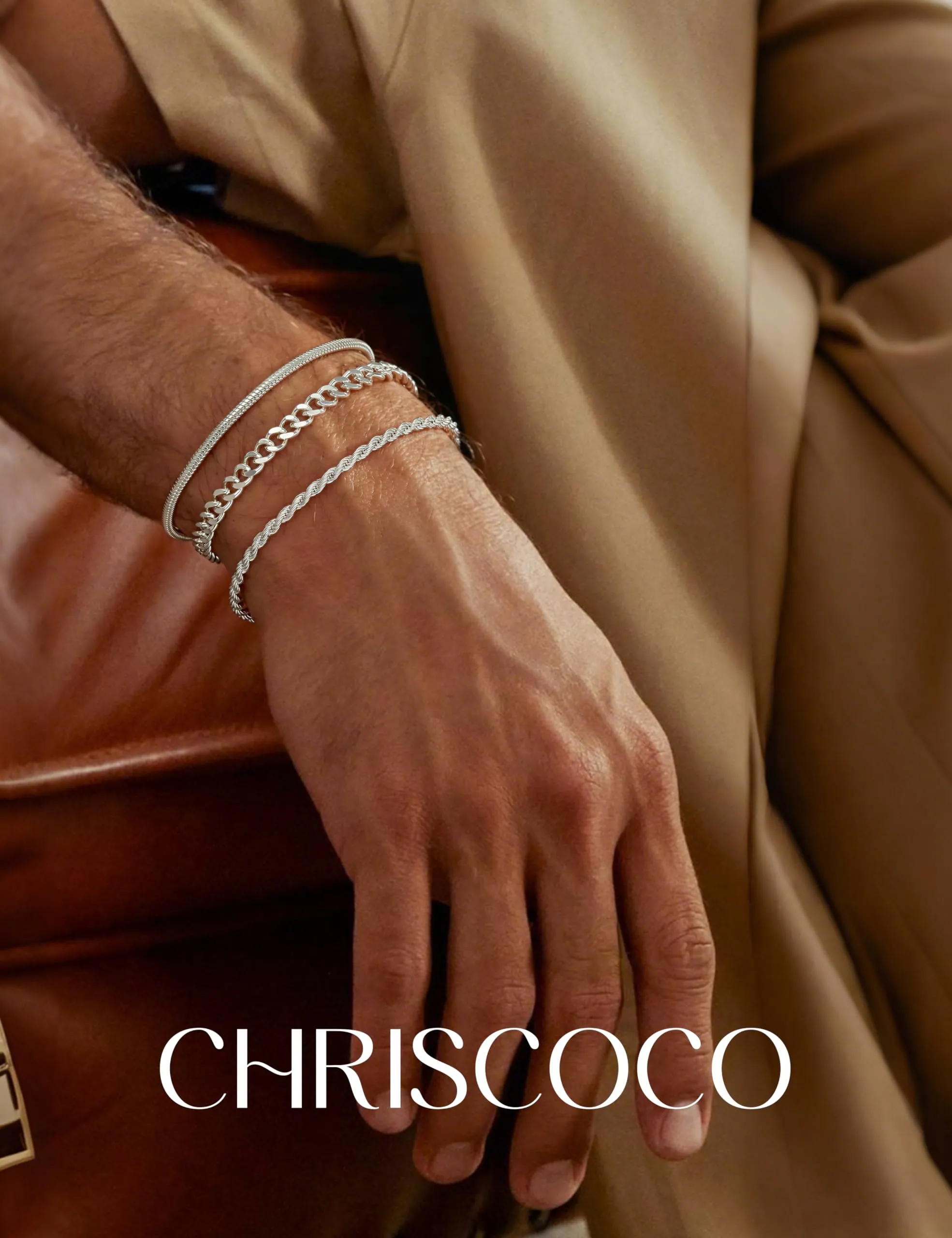 Chriscoco Set di 3 Bracciali Uomo in Argento 925, Cuban Link, Serpente e Twist, 19/21 cm - immagine 3