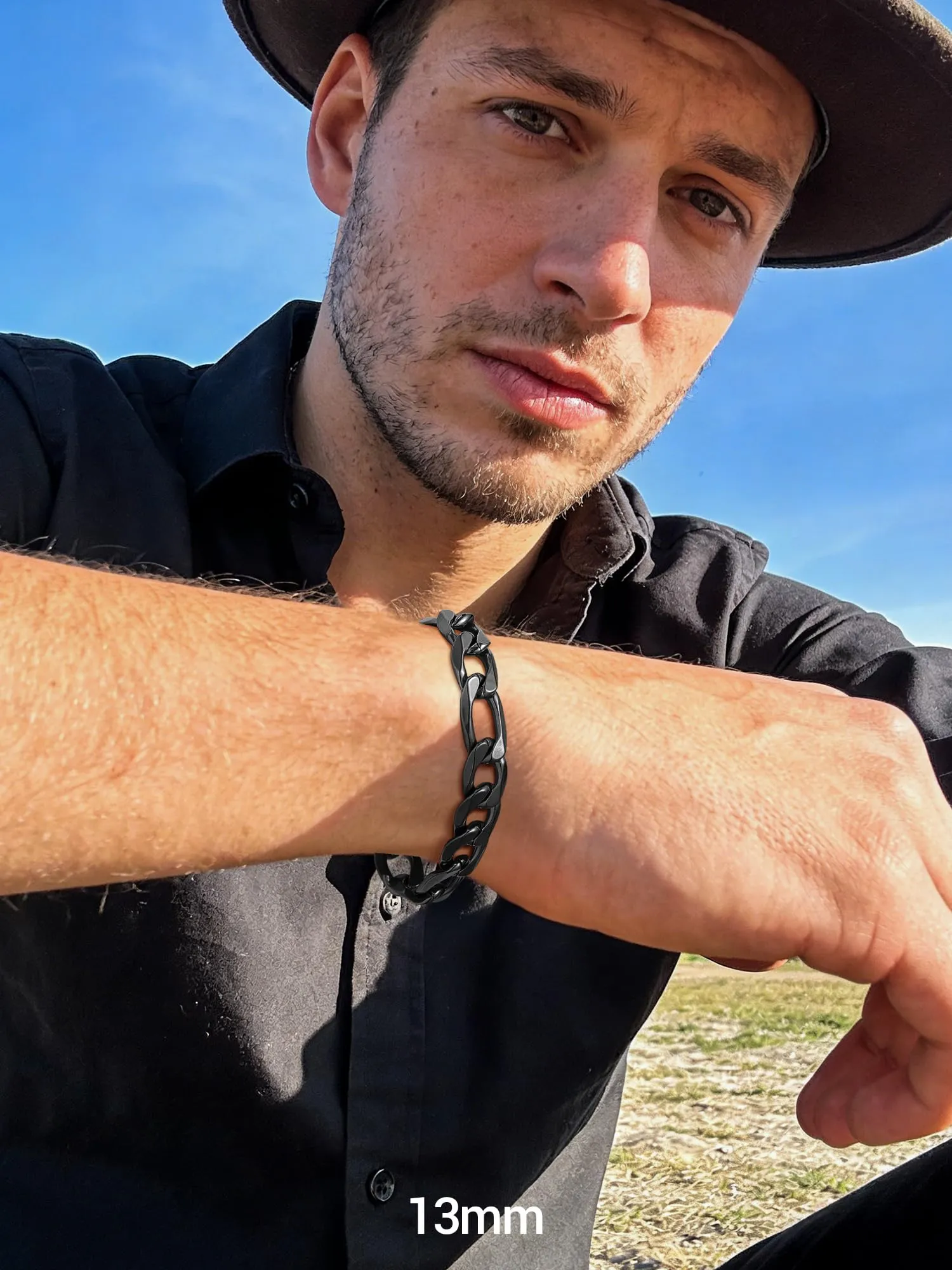 PROSTEEL Braccialetto Catena Figaro 3 in 1 Nero 13mm Argento per Uomo e Donna - immagine 4
