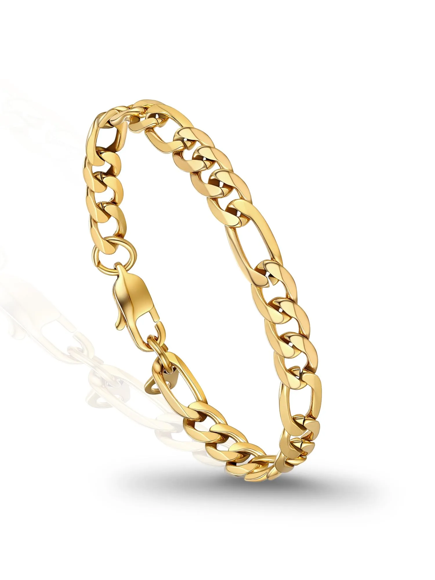 PROSTEEL Braccialetto Catena Figaro 3 in 1 06mm Oro Acciaio Inossidabile - immagine 1
