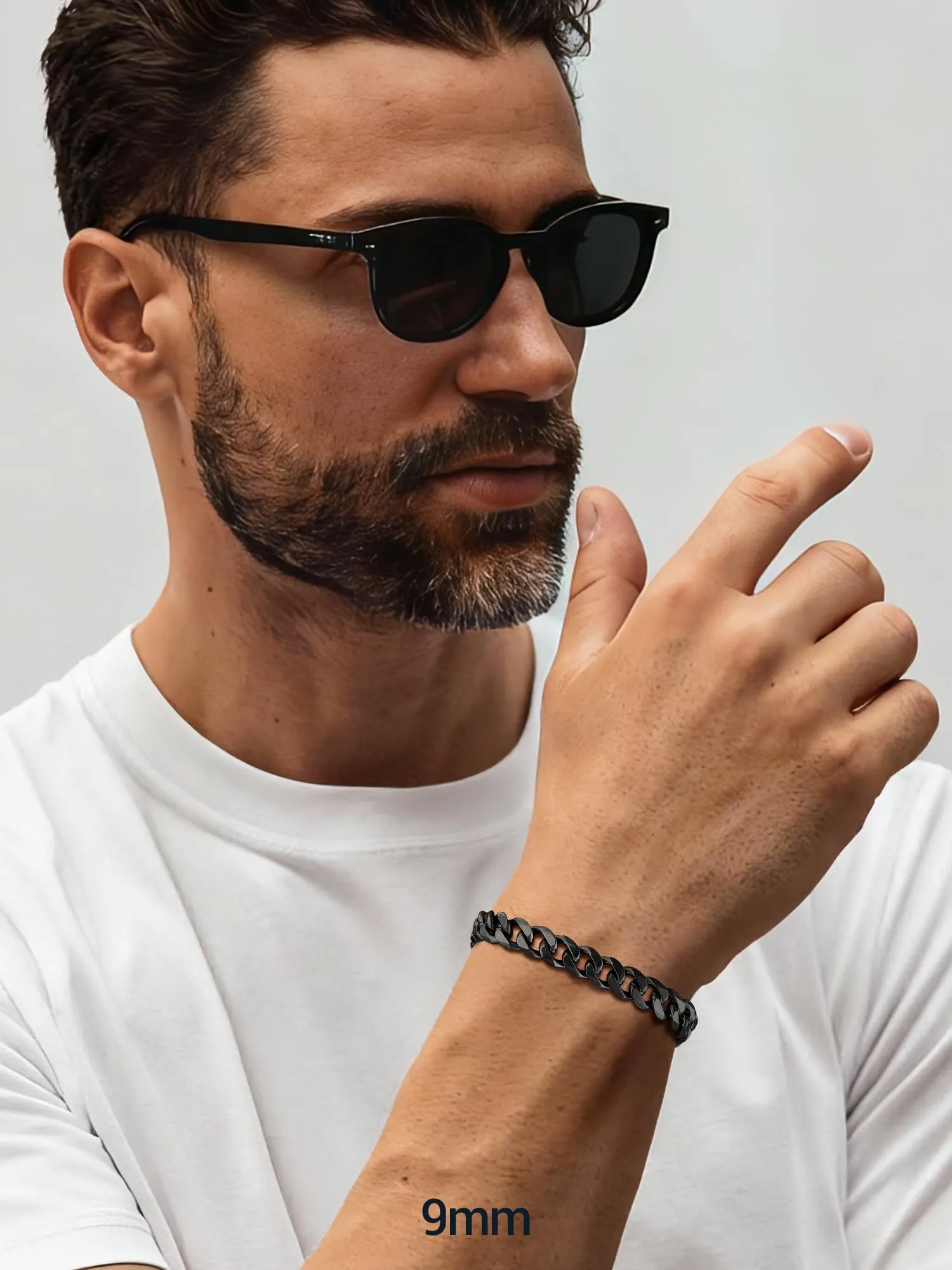 PROSTEEL Bracciale a Catena Uomo in Acciaio Inossidabile, Nero, 9mm, Lunghezza 21cm - immagine 2