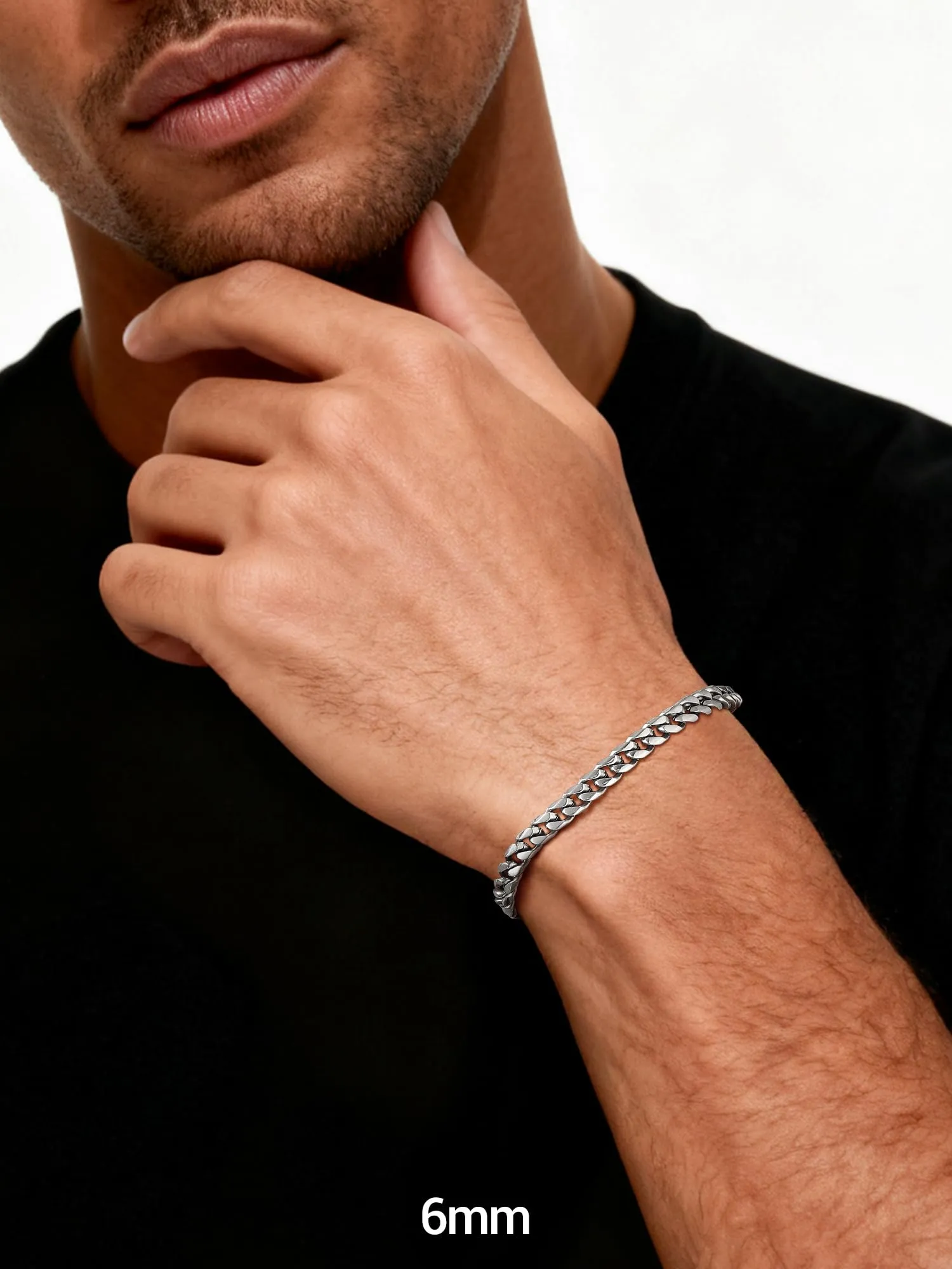 PROSTEEL Bracciale a Catena da Uomo in Acciaio Colore Argento 6mm 16cm - immagine 4