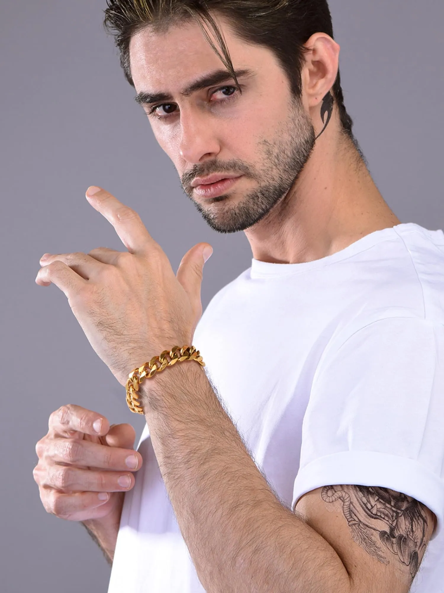 PROSTEEL Bracciale a Catena Robusto in Acciaio per Uomo, Colore Oro, 12mm, 19 cm - immagine 8