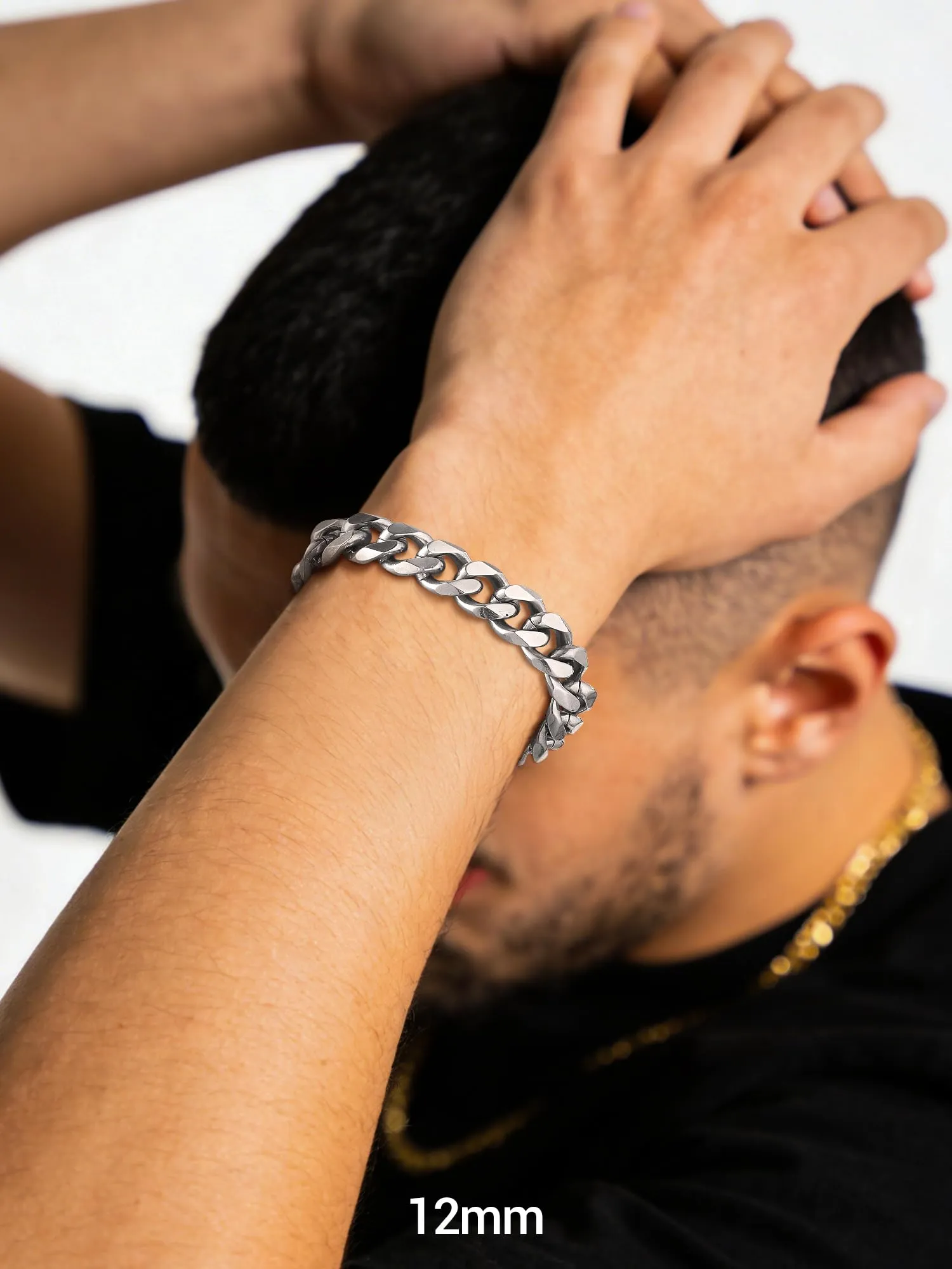 PROSTEEL Bracciale a Catena Robusto da Uomo in Acciaio, Colore Argento, 12mm, 19 cm - immagine 4