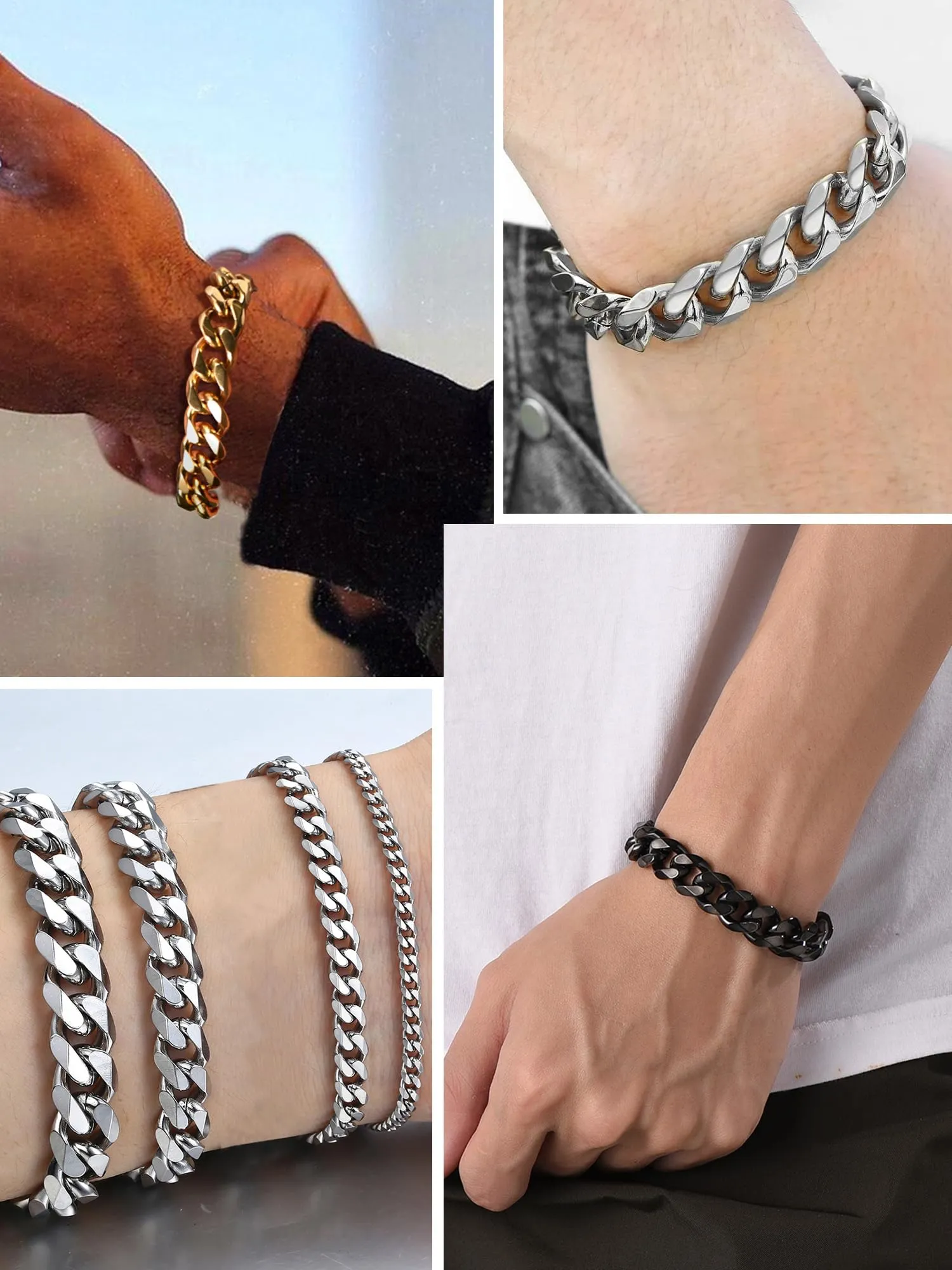 PROSTEEL Bracciale a Catena Robusto da Uomo in Acciaio, Colore Argento, 12mm, 19 cm - immagine 8
