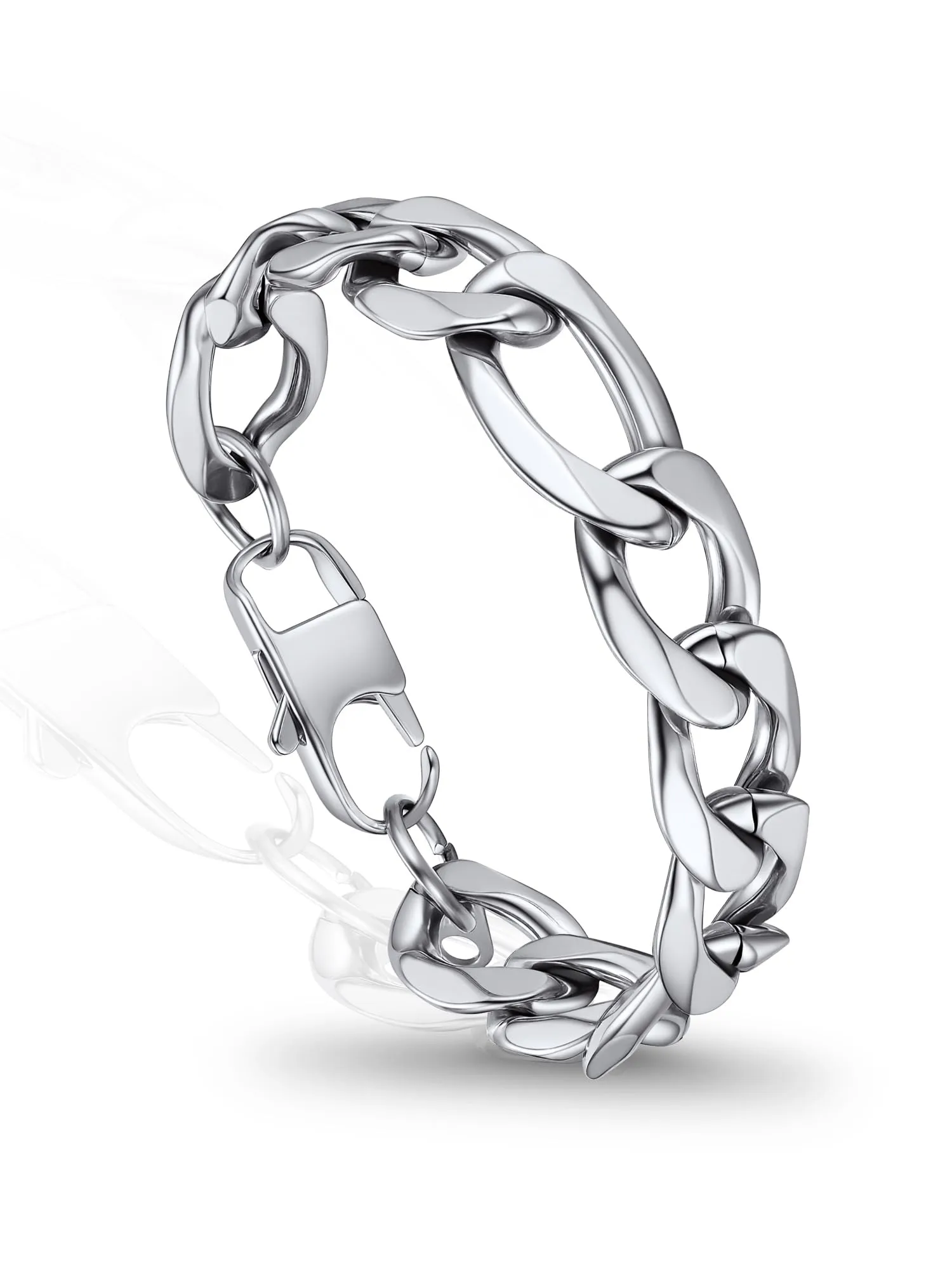 PROSTEEL Braccialetto Catena Figaro 3 in 1, 13mm Argento, Acciaio Inossidabile, 19 cm - immagine 1