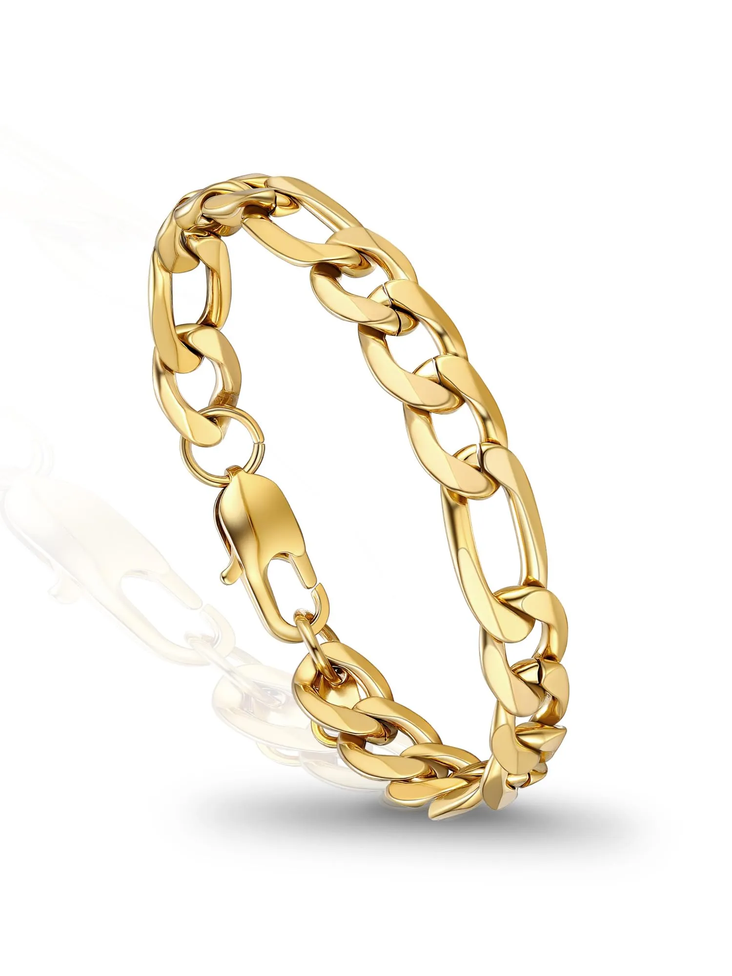 Prosteel Bracciale Catena Figaro 3 in 1 Oro 9mm - immagine 1