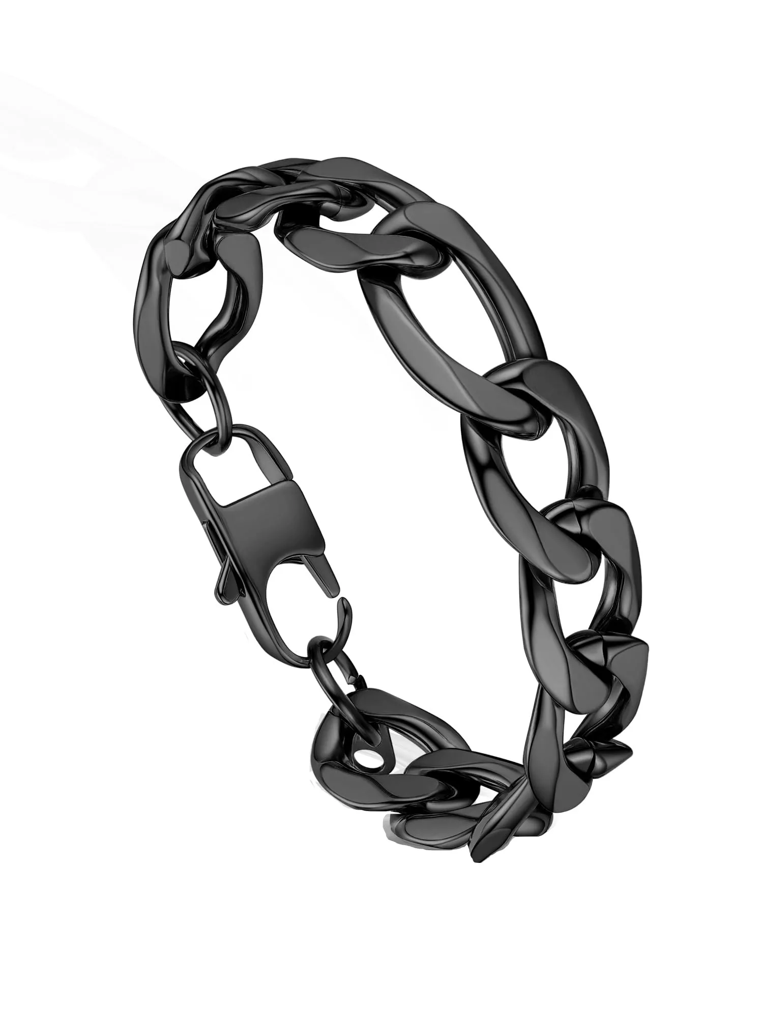 PROSTEEL Braccialetto Catena Figaro 3 in 1 Nero 13mm Argento per Uomo - immagine 1