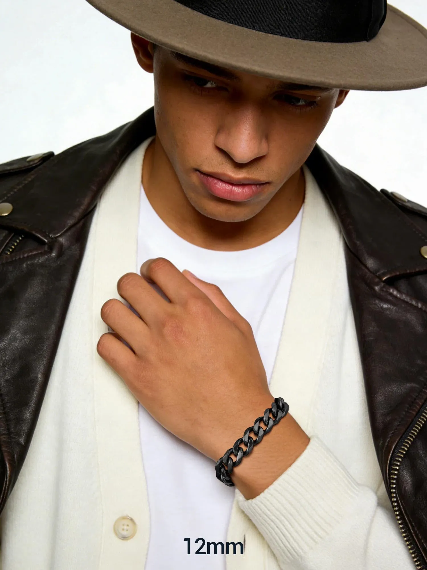 PROSTEEL Bracciale a Catena Robusto in Acciaio per Uomo, Nero, 12mm, 21cm - immagine 2