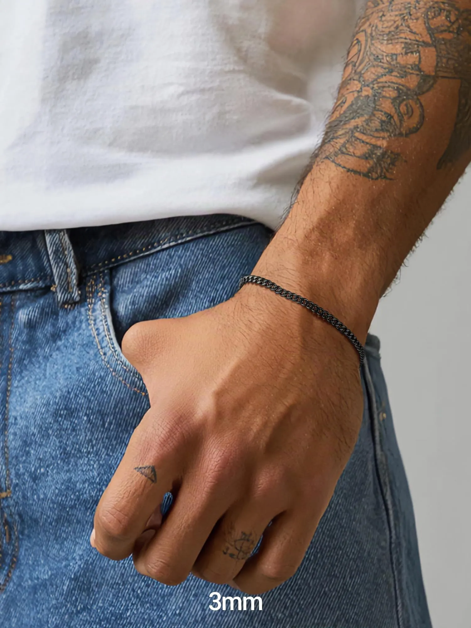 PROSTEEL Bracciale da Uomo a Catena Sottile in Acciaio Nero 3.5mm 16+5 cm - immagine 4