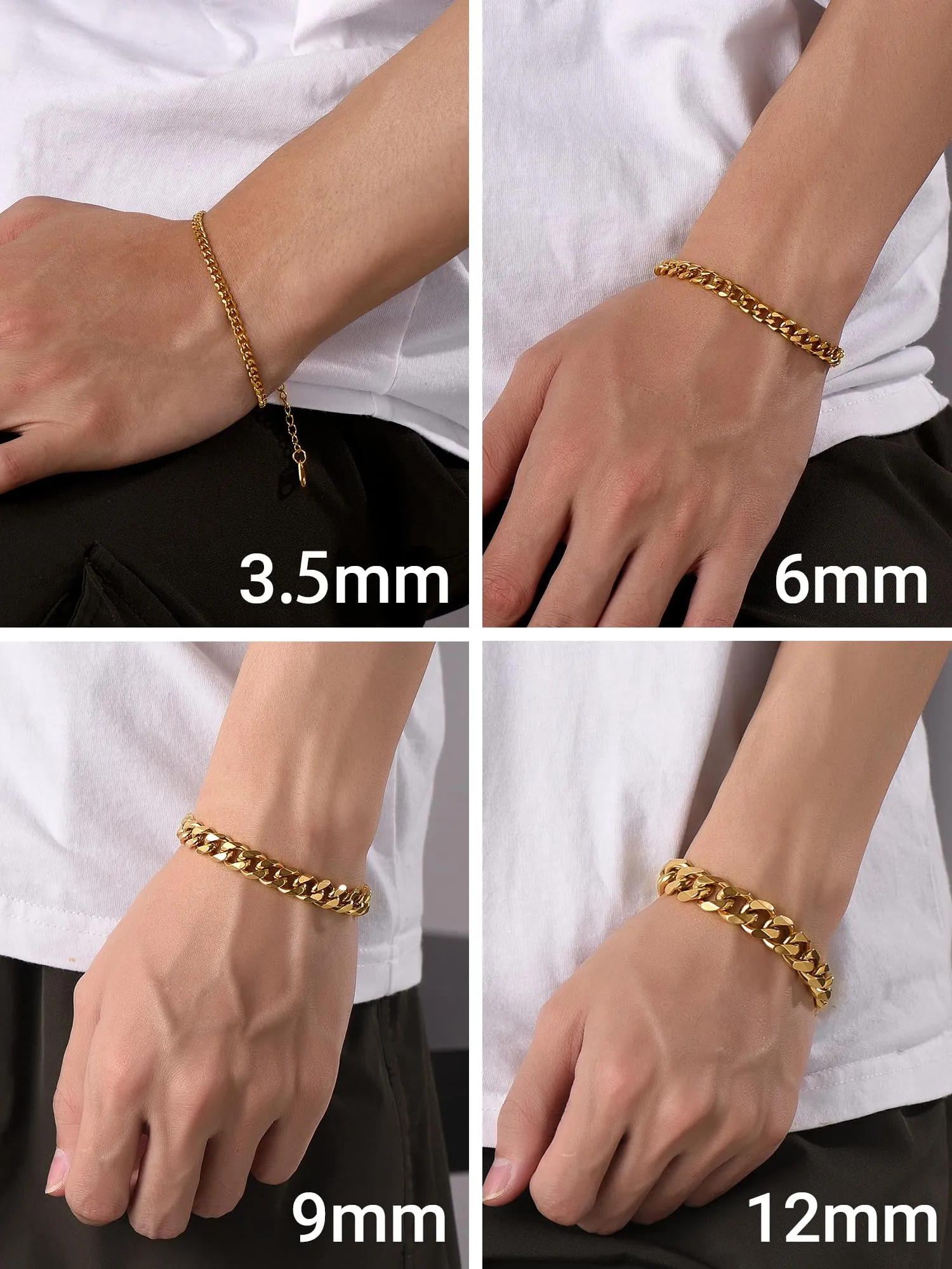 PROSTEEL Bracciale a Catena Sottile da Uomo in Acciaio Colore Oro 6mm Lunghezza 16cm - immagine 8