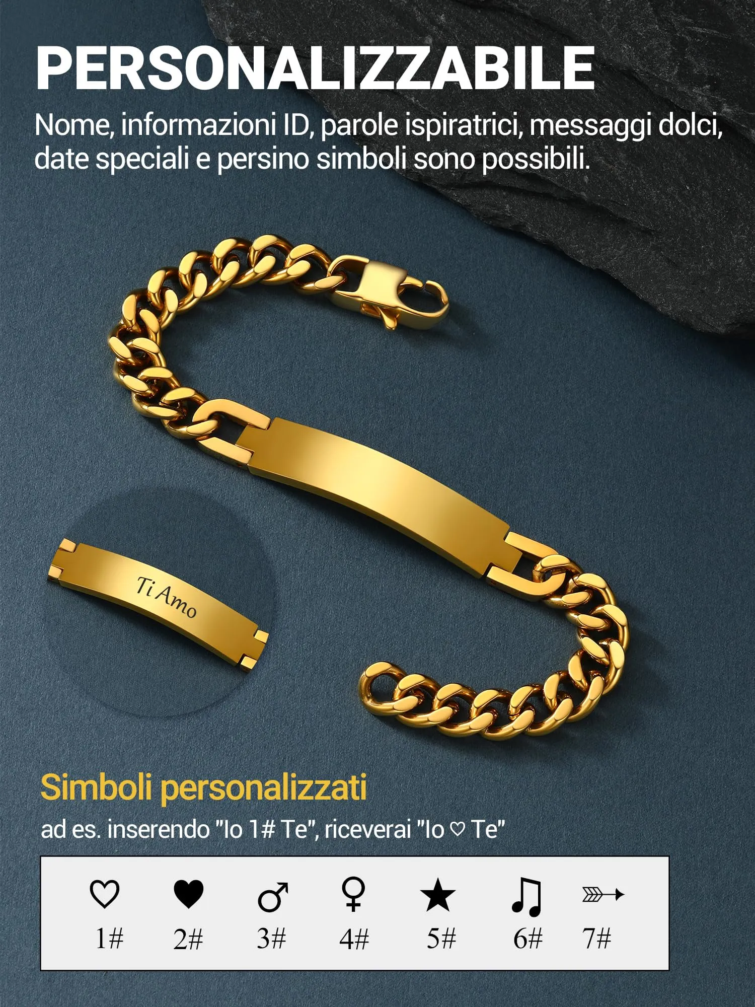 PROSTEEL Bracciale Uomo Personalizzabile in Acciaio Inossidabile Oro 21cm - immagine 3