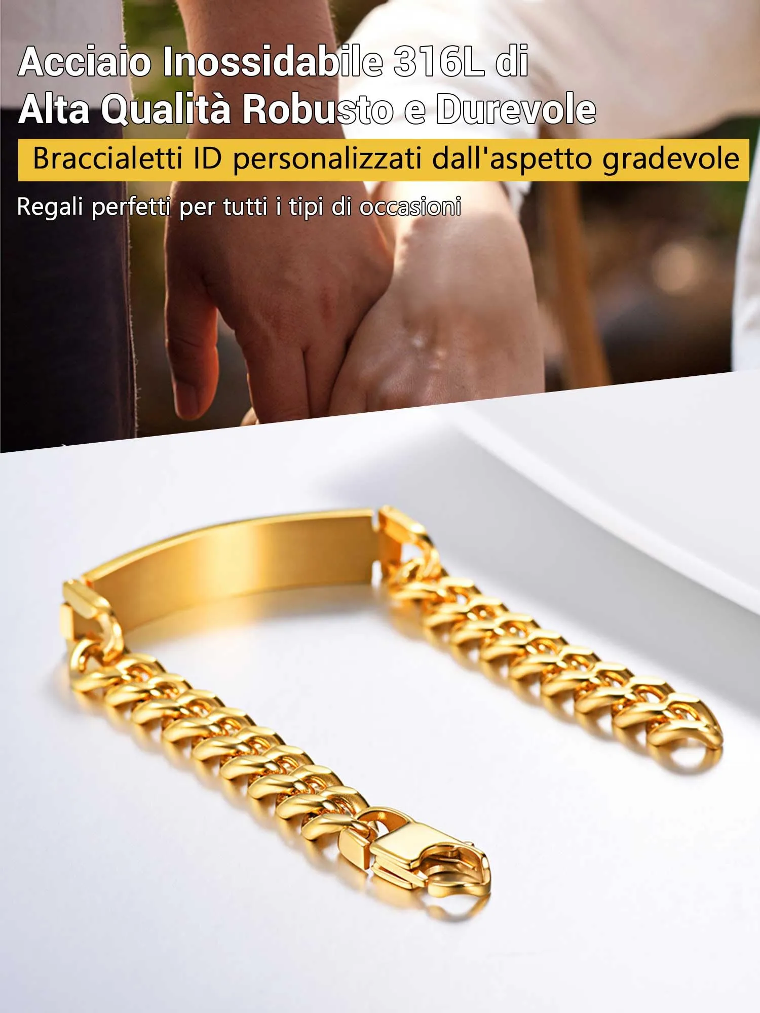 PROSTEEL Bracciale Uomo Personalizzabile in Acciaio Inossidabile Oro 21cm - immagine 7