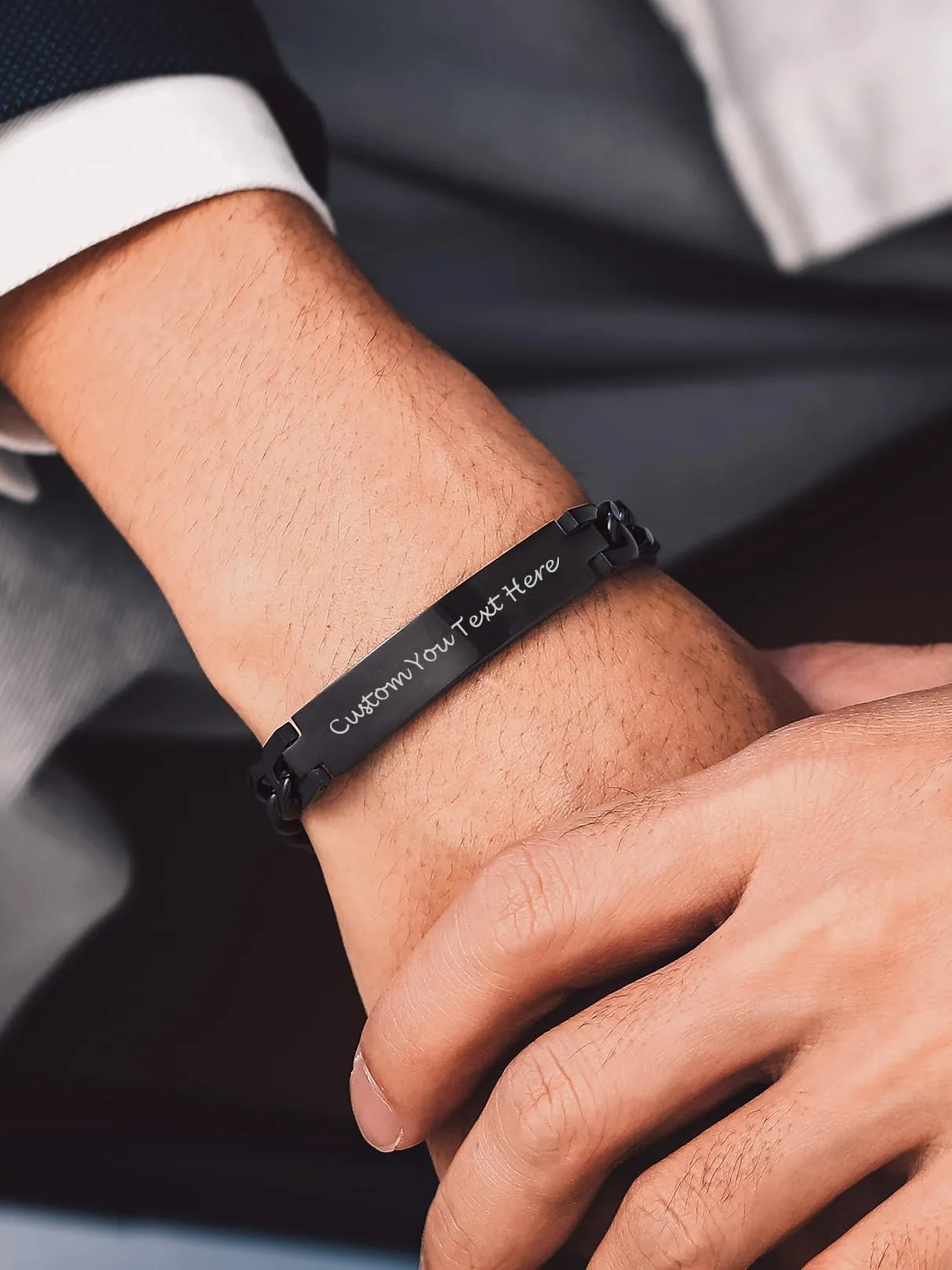 PROSTEEL Bracciale a Catena Cubana Personalizzabile in Acciaio Inossidabile, Nero, 21cm - immagine 2