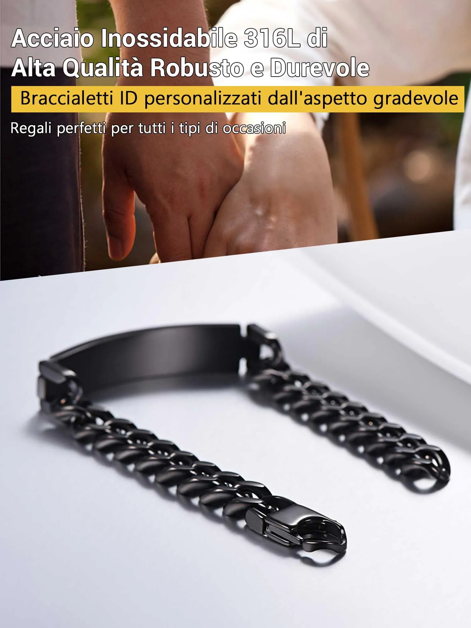 PROSTEEL Bracciale a Catena Cubana Personalizzabile in Acciaio Inossidabile, Nero, 21cm - immagine 7