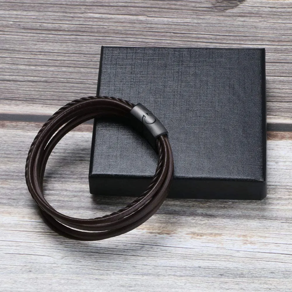 flintronic Bracciale Intrecciato in Pelle con Chiusura Magnetica in Acciaio Inossidabile, 20.5cm-22cm - immagine 6