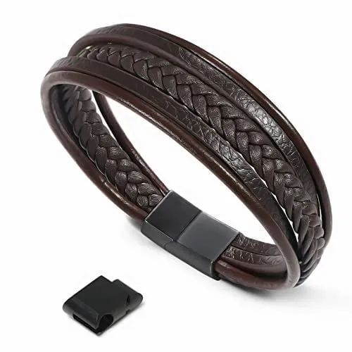 flintronic Bracciale Intrecciato in Pelle con Chiusura Magnetica in Acciaio Inossidabile, 20.5cm-22cm - immagine 8