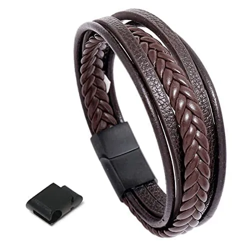flintronic Bracciale Intrecciato in Pelle con Chiusura Magnetica in Acciaio Inossidabile, 20.5cm-22cm - immagine 9