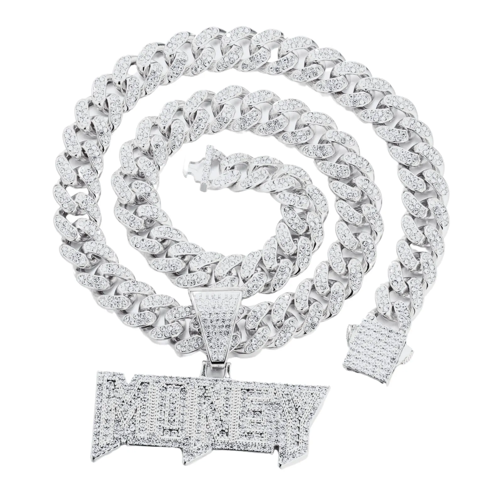 Halukakah Collana con Ciondolo Money 3D Placcato in Platino e Catena a Maglie Cubane 50cm - immagine 1