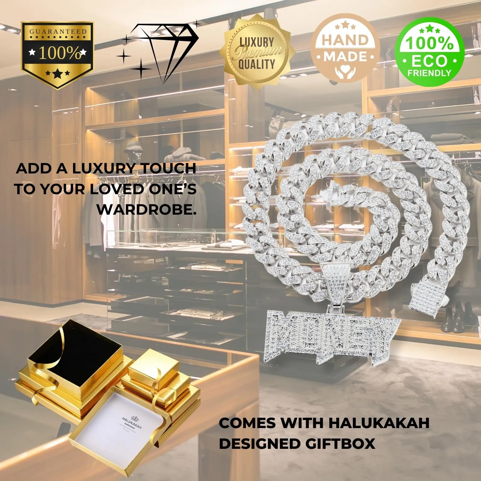 Halukakah Collana con Ciondolo Money 3D Placcato in Platino e Catena a Maglie Cubane 50cm - immagine 6
