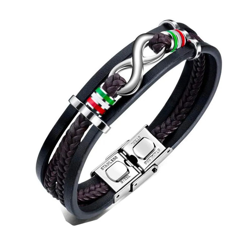 ATEIELLI Bracciale Uomo in Pelle PU e Acciaio Inossidabile Infinito 21cm JWB309 - immagine 1