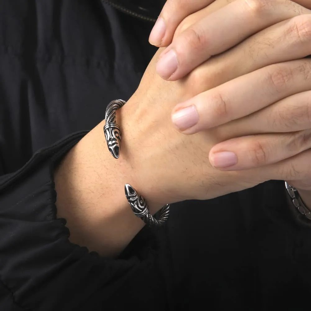 kkjoy Bracciale Vichingo Uomo in Acciaio Inox con Testa di Corvo, Regolabile - immagine 4