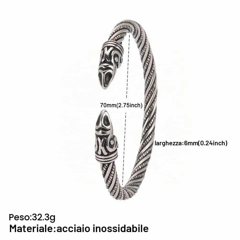kkjoy Bracciale Vichingo Uomo in Acciaio Inox con Testa di Corvo, Regolabile - immagine 5