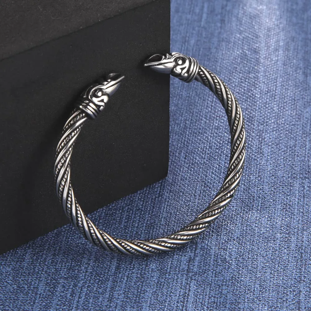 kkjoy Bracciale Vichingo Uomo in Acciaio Inox con Testa di Corvo, Regolabile - immagine 6