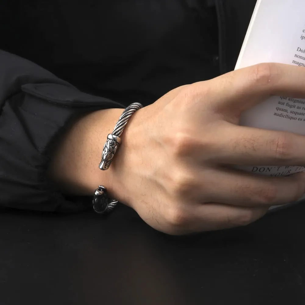 kkjoy Bracciale Vichingo Uomo in Acciaio Inox con Testa di Lupo, Regolabile - immagine 4