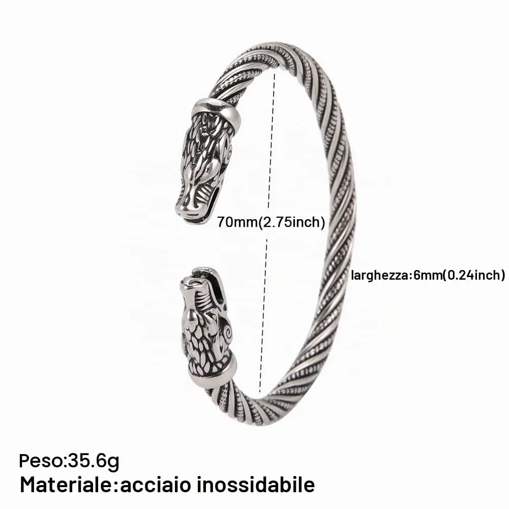 kkjoy Bracciale Vichingo Uomo in Acciaio Inox con Testa di Lupo, Regolabile - immagine 5