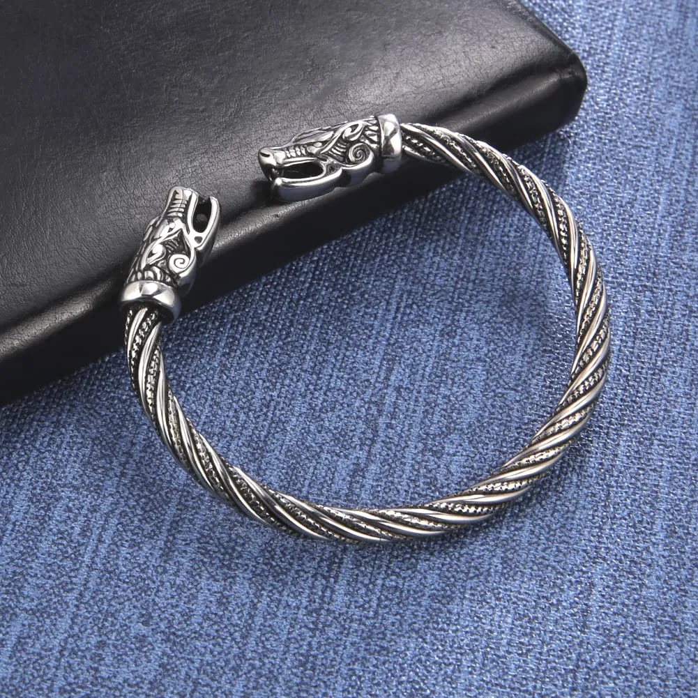kkjoy Bracciale Vichingo Uomo in Acciaio Inox con Testa di Lupo, Regolabile - immagine 6