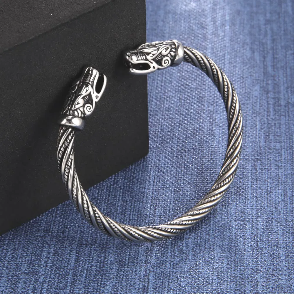 kkjoy Bracciale Vichingo Uomo in Acciaio Inox con Testa di Lupo, Regolabile - immagine 7
