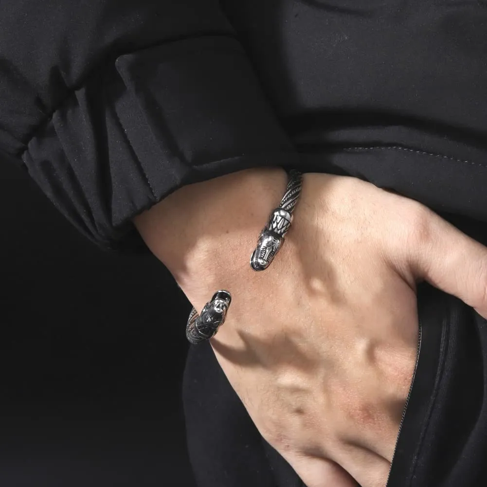 Kkjoy Bracciale Vichingo in Acciaio Inox con Testa di Drago, Regolabile - immagine 2