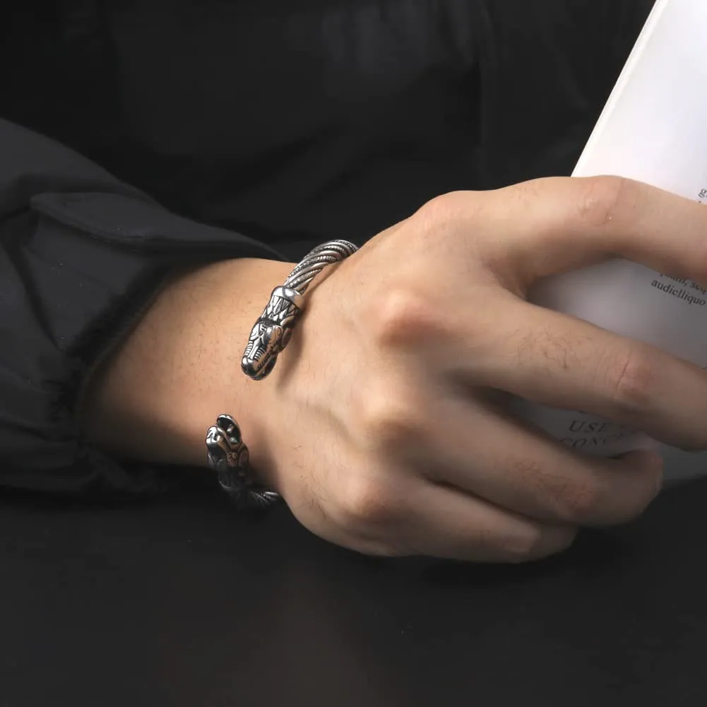Kkjoy Bracciale Vichingo in Acciaio Inox con Testa di Drago, Regolabile - immagine 3